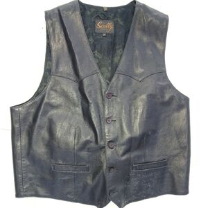 Scully Men's Dark Leather Vest Size 48 Length 27 Inches Pit To Pit 23.5 Inches